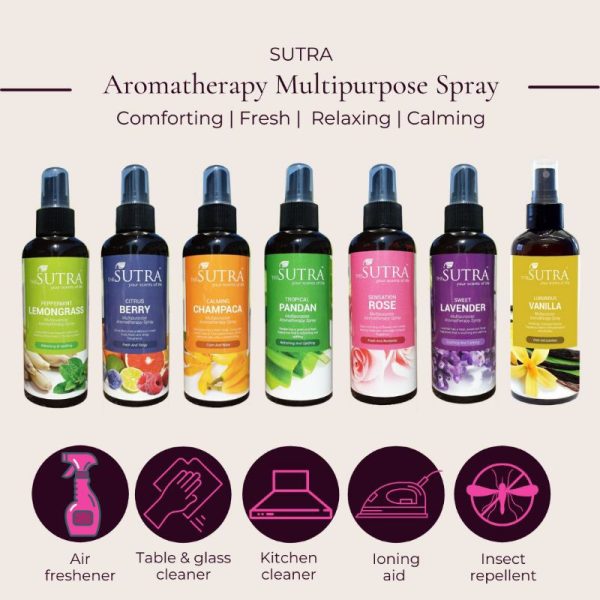 Sutra Multipurpose Aromatherapy Spray 200ml Pandan | Rose | Citrus Berry | Champaca | Lemongrass | Frangipani